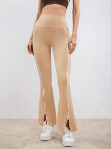 SHEIN Sport Gameset Women's Solid Color High Waist Split Hem Casual Sports Flare Pants Legging Shorts