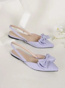 Giày bệt màu tím trang trí nơ cho nữ, mũi nhọn, kiểu hở gót, phù hợp cho cả hoạt động ngoài trời và hàng ngày - Màu tím hoa cà - Xem 2