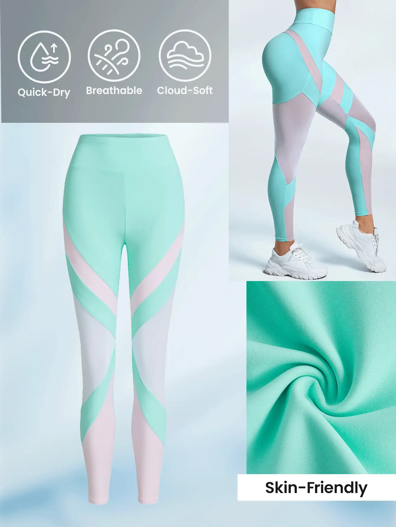 SHEIN Sports Contrast Color Mesh Contrast Tight Sports Leggings - Multicolor - View 4