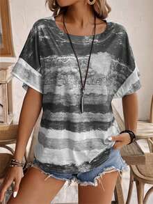 SHEIN LUNE 女士印染連帽短袖圓領休閒T卹，適合夏天穿著 - 彩色 - 查看 4