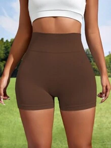 Easithlete 无缝纯色高腰修身运动短裤 2 件/套女士运动短裤、健身短裤、骑行短裤 - 彩色 - 查看 5