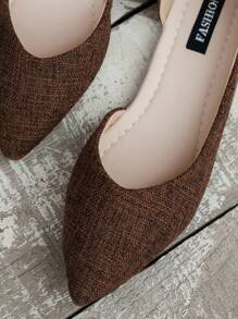 時尚棕色編織女春秋尖頭懶人鞋，舒適耐磨，中空設計適用於工作、聚會、婚禮，優雅高貴，適合女性禮物 - 棕色 - 查看 7