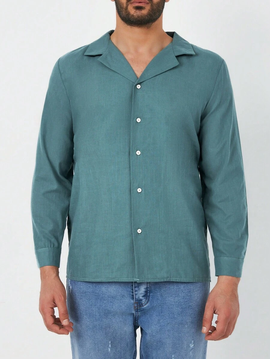 RueChic Men Solid Button Front Shirt - Dark Green - View 1