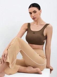 SHEIN Sport Gameset Women's Solid Color High Waist Split Hem Casual Sports Flare Pants Legging Shorts