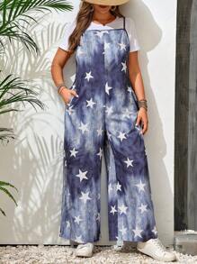 EMERY ROSE 大碼藍色印花連身褲 - 藍色 - 查看 4