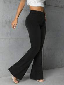 EMERY ROSE Jeans De Color Sólido Con Bolsillos - Negro - Ver 4