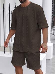 Manfinity Homme Nam Plus Size Mùa Hè Màu Trơn Cổ Tròn Tay Ngắn Áo Phông Và Quần Short - màu nâu - Xem 1