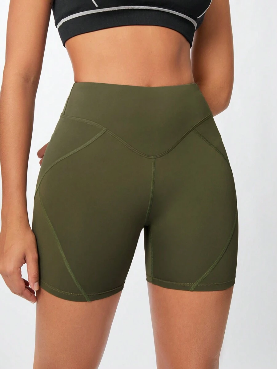 Streetz SHEIN Sport 女士夏季高腰純色運動摩托車短褲 - 軍綠色 - 查看 1