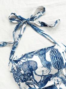 Soleia Vacation Style Ladies'  Printed Side Pleated Sleeveless Top With White Woven Neckline - Multicolor - View 4