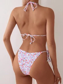 Swim Mod Random Floral Printed Two Pieces Bikini Set, Summer Beachwear - Multicolor - View 2