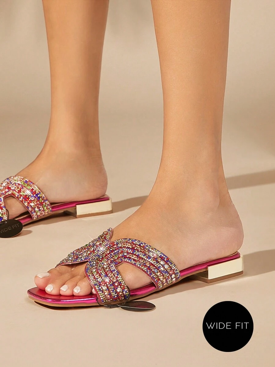 SHUZIA Fashionable And Versatile Wide-Fit Sandals Embellished With Rhinestones, Plus Size - Multicolor - View 1