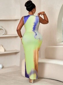 Vestido de tirantes con cordón y estampado al azar de colores