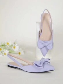 Giày bệt màu tím trang trí nơ cho nữ, mũi nhọn, kiểu hở gót, phù hợp cho cả hoạt động ngoài trời và hàng ngày - Màu tím hoa cà - Xem 6