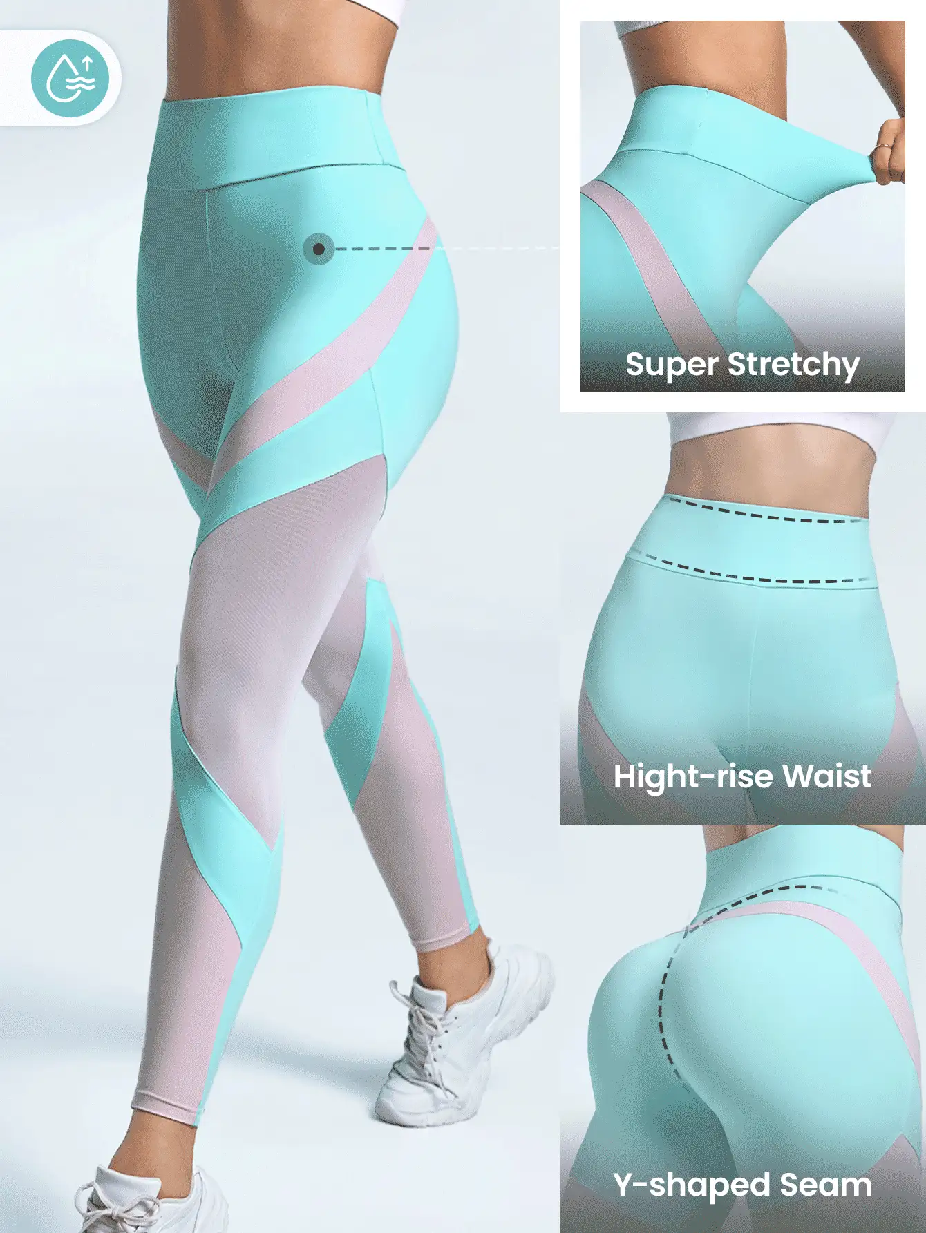 SHEIN Sports Contrast Color Mesh Contrast Tight Sports Leggings - Multicolor - View 2