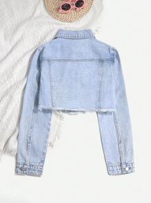 CHAQUETA DE MEZCLILLA CORTA LAVADA, PARA JOVEN ADOLESCENTE, PARA USO DIARIO CASUAL TODO-EN- - Lavado ligero - Ver 2