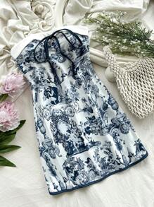 SHEIN Unity Váy quây vừa vặn có in hình tượng trưng - Màu xanh lam - Xem 1
