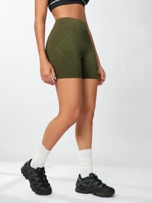 Streetz SHEIN Sport 女士夏季高腰純色運動摩托車短褲 - 軍綠色 - 查看 8