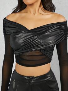 Hauture Top cruzado con brillo para conciertos - Negro - Ver 4