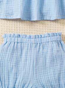 SHEIN Young Girl Summer Holiday Crochet Splice Cami Top And Shorts Set - Blue - View 6