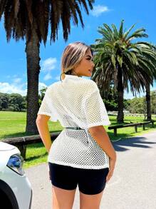 SHEIN SXY 節慶服飾音樂節春假女士休閒網眼上衣 - 白色 - 查看 4