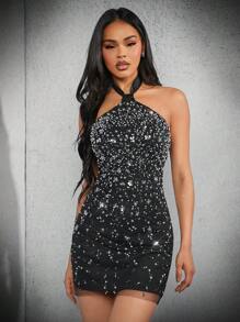 Hauture Women's Summer Slim Fit Faux Pearl Neckline Dress