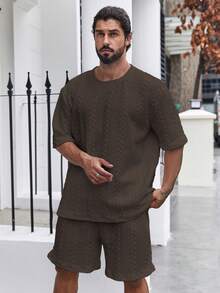 Manfinity Homme Nam Plus Size Mùa Hè Màu Trơn Cổ Tròn Tay Ngắn Áo Phông Và Quần Short - màu nâu - Xem 3