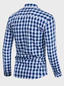 Manfinity Homme Men Gingham Button Casual Graphic Collar Long Sleeve Through Shirt, For Going Out, For Fall
