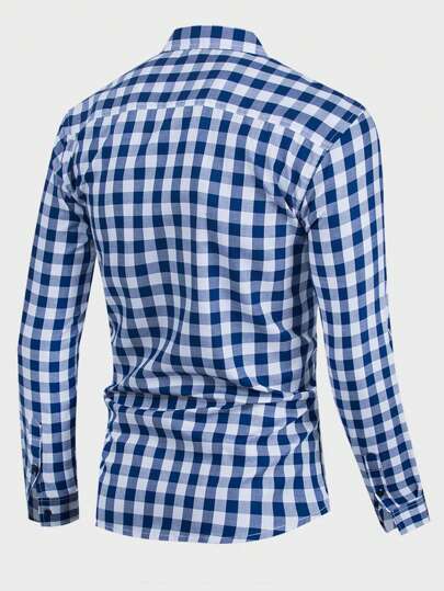 Manfinity Homme Men Gingham Button Casual Graphic Collar Long Sleeve Through Shirt, For Going Out, For Fall