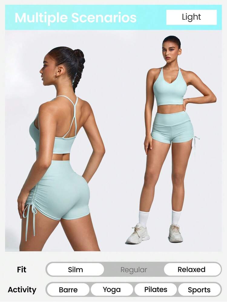 Elegant & Casual Drawstring Sports Bra & Sexy Fashionable Yoga Pants 2pcs/Set