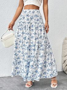 SHEIN PETITE 女性時尚甜美花卉印花長裙，適用於夏季