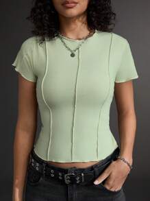Gameset SHEIN Sport Women's Solid Color Round Neck Short Sleeve Casual Sports T-Shirt - Green - View 7