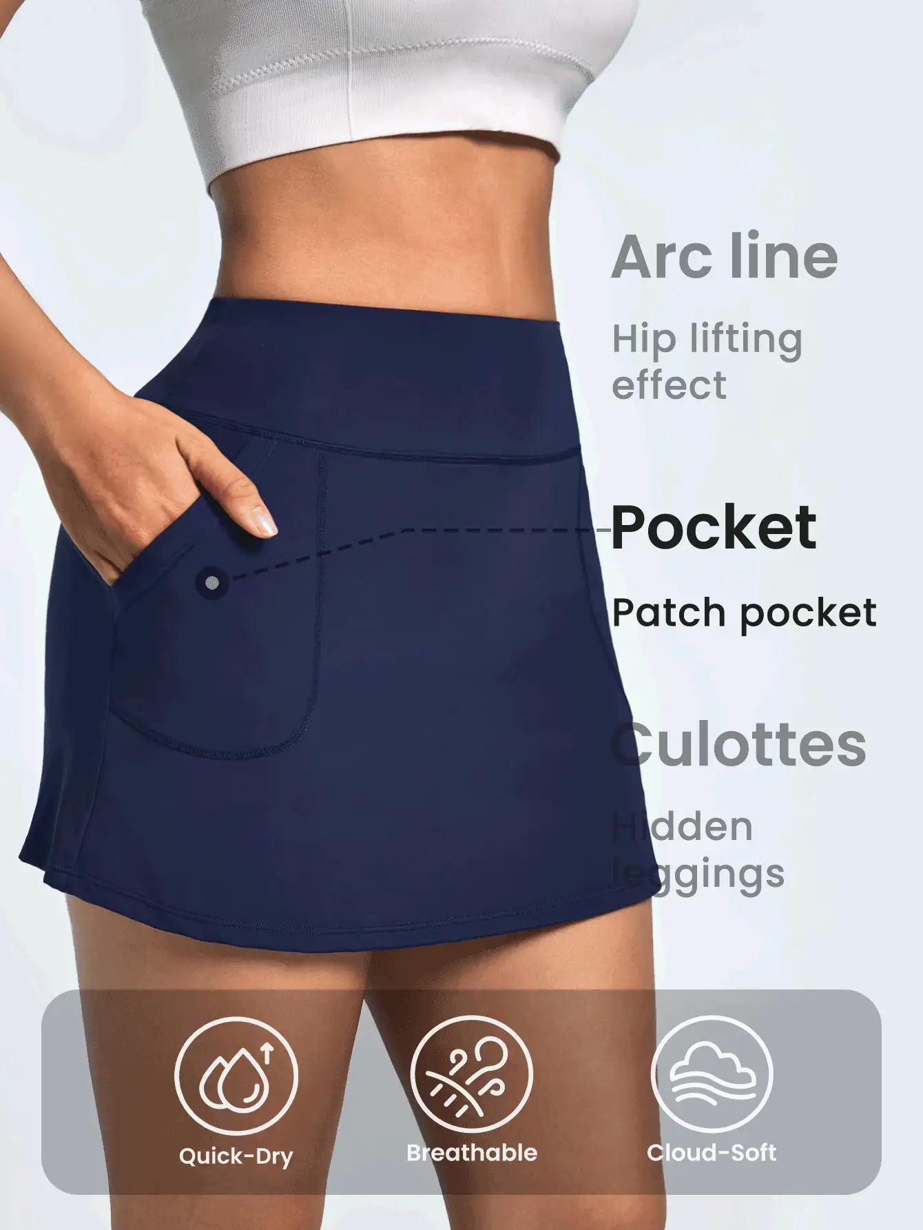 Gameset SHEIN Sport Summer Solid Color Double-Pocket Inner Mesh Skort For Sports Tennis Skirt - Navy Blue - View 2