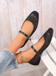 Giày bệt hở mũi thoáng khí thoải mái thời trang thu đông 2025 cho nữ có dây khóa ở mắt cá chân - màu đen - Xem 3