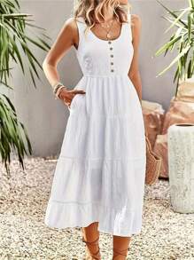 Breezaya Women's Summer Sleeveless Textured White Dress - White - View 5