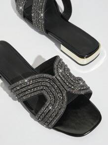 SHUZIA Women's Rhinestone Decorated Flat Sandals With Open Toe