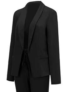 Ladies' Shawl Collar Long Sleeve Suit Jacket And Pants Set - Black - View 3