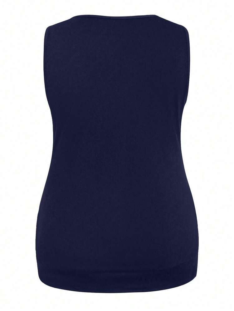 Plus Size Color-Block Button Decoration 2 In 1 Summer Casual Tank Top