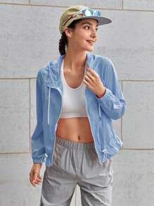 In My Nature 女式連帽拉繩休閒運動長袖外套，適用於全年四季 - 淺藍色 - 查看 9