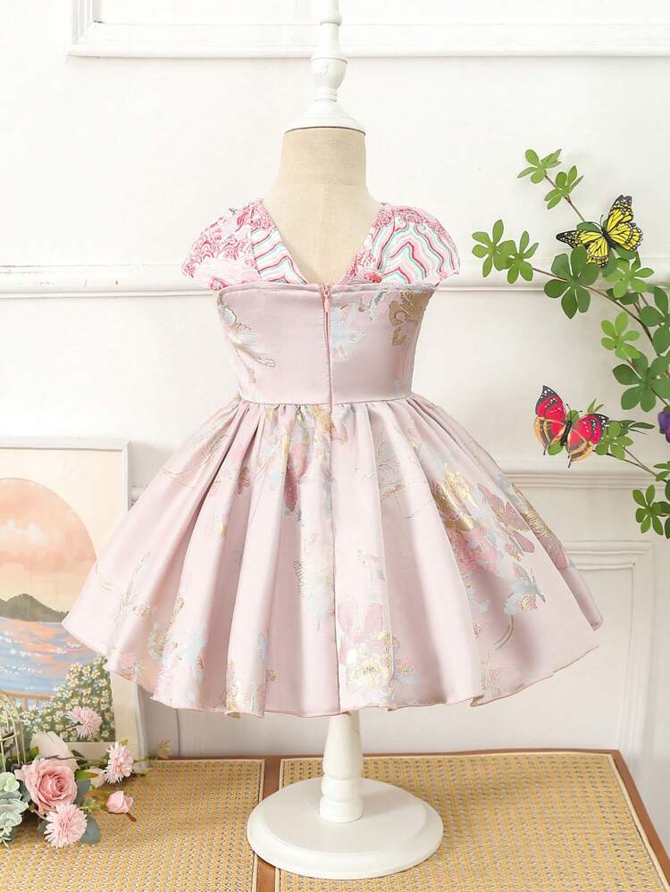 Baby Girls' Embroidered Party Dress With Elegant And  Floral Design For First Birthday And Gatherings