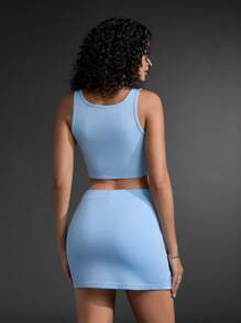 SHEIN Sport Gameset Women's Plain Hollow Out Crop Top And Skort Sports Set