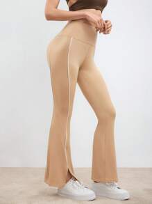 SHEIN Sport Gameset Women's Solid Color High Waist Split Hem Casual Sports Flare Pants Legging Shorts