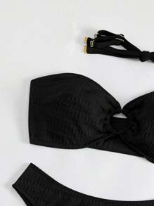SHEIN Swim Curve Conjunto de bikini de talla grande para mujer de unicolor y sin tirantes para playa de verano con enlace circular hueco, conjunto de bikini sexy de dos piezas