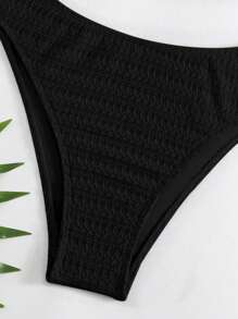 SHEIN Swim Curve Conjunto de bikini de talla grande para mujer de unicolor y sin tirantes para playa de verano con enlace circular hueco, conjunto de bikini sexy de dos piezas