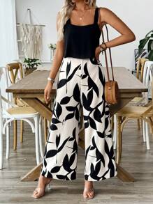 Breezaya 优雅休闲假日黑色细肩带阔腿连体裤 - 杏色 - 查看 5