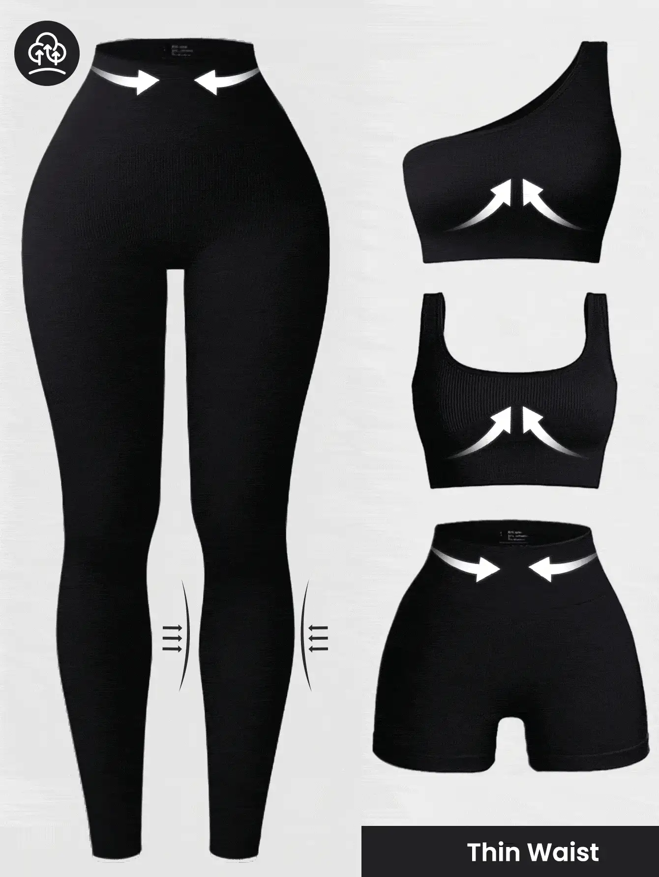 Gameset SHEIN Sport Women's Ribbed Sports Set Workout Women Set Women Leggings Set Gym Women Outfit - Black - View 5