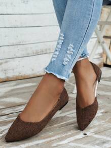 時尚棕色編織女春秋尖頭懶人鞋，舒適耐磨，中空設計適用於工作、聚會、婚禮，優雅高貴，適合女性禮物 - 棕色 - 查看 4