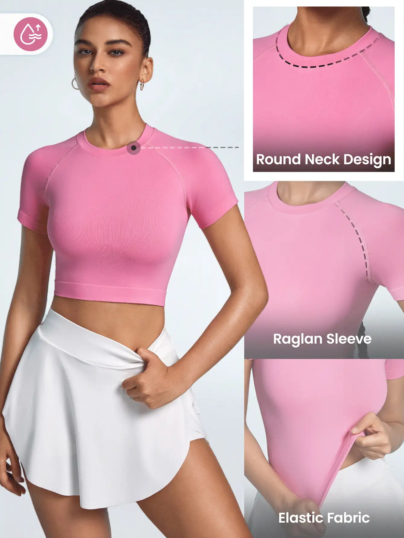 Women's Seamless Knitted Stretchy Comfortable Pink Sports T-Shirt, Short Sleeve