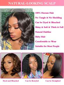 Tóc giả ren trong suốt, kiểu tóc xoăn gợn sóng, phần rẽ ngôi chữ T, tóc giả ngắn thẳng mượt kiểu pixie, tóc thật, phần tóc mái giả có tóc con, đường chân tóc tự nhiên đã được tỉa sẵn, màu đen tự nhiên. - Natural Black - Xem 3