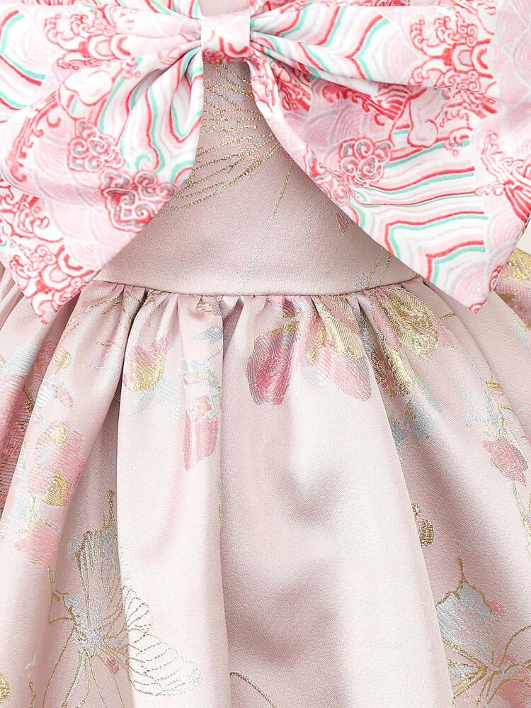 Baby Girls' Embroidered Party Dress With Elegant And  Floral Design For First Birthday And Gatherings