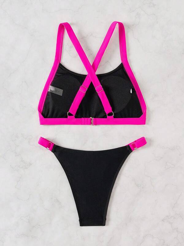 Swim SPRTY Conjunto de bikini casual para mujer con bloque de color para playa de verano